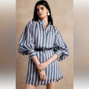 Banana Republic Ramie Popover Shirt Dress Navy White Stripes Size MP Preppy NWT